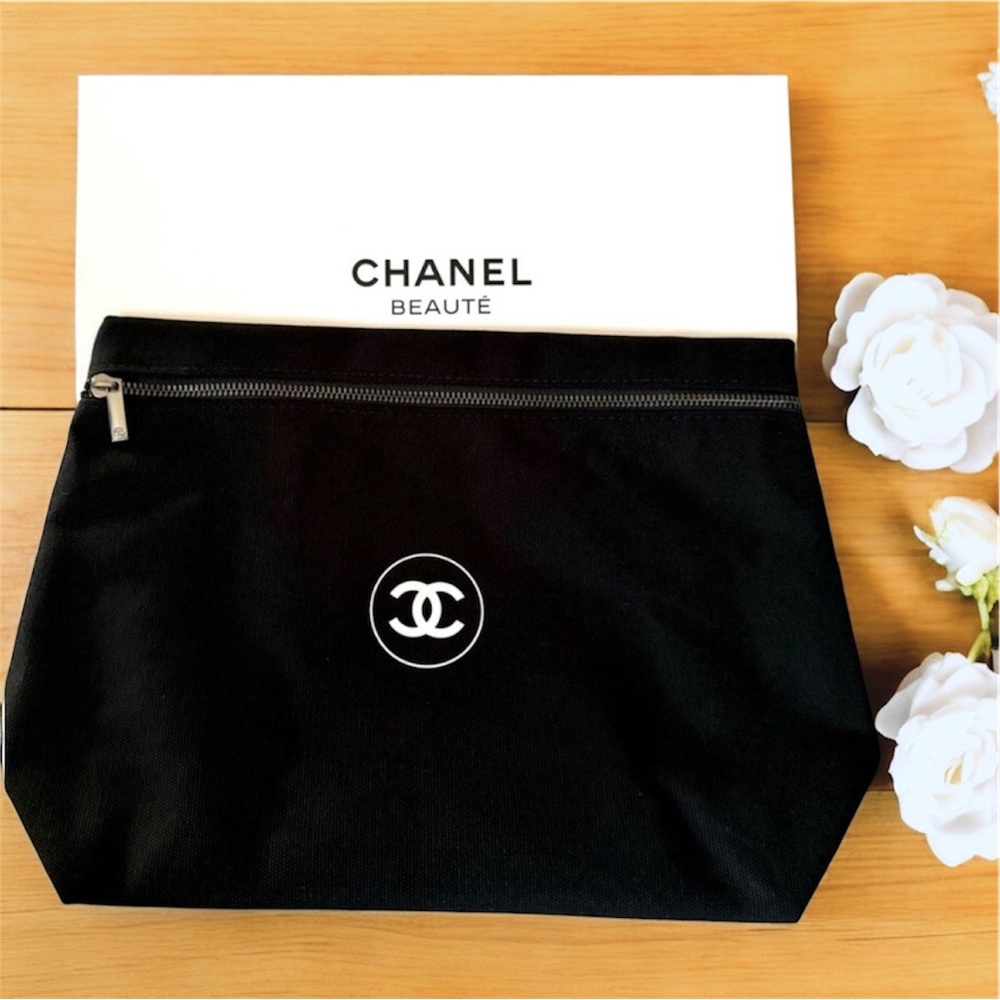 Chanel Big Black Cosmetics Pouch with Iconic Logo 12in x 8.5in x 4in